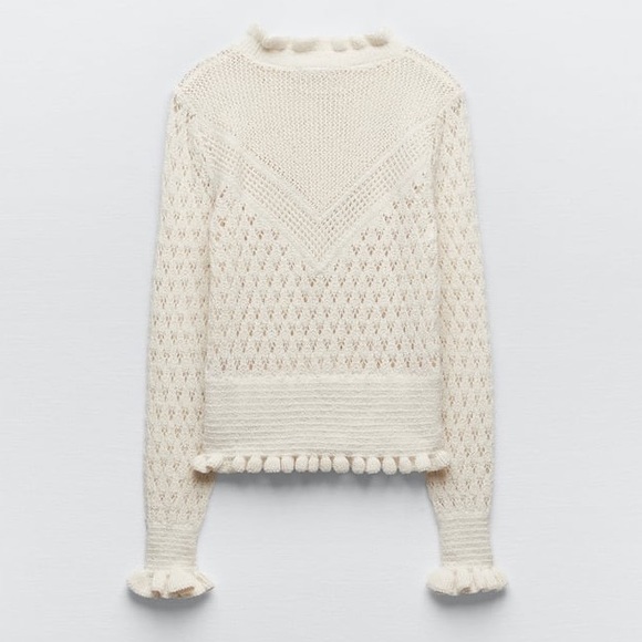 ZARA CROCHET POINTELLE RUFFLE SWEATER - Picture 9 of 10